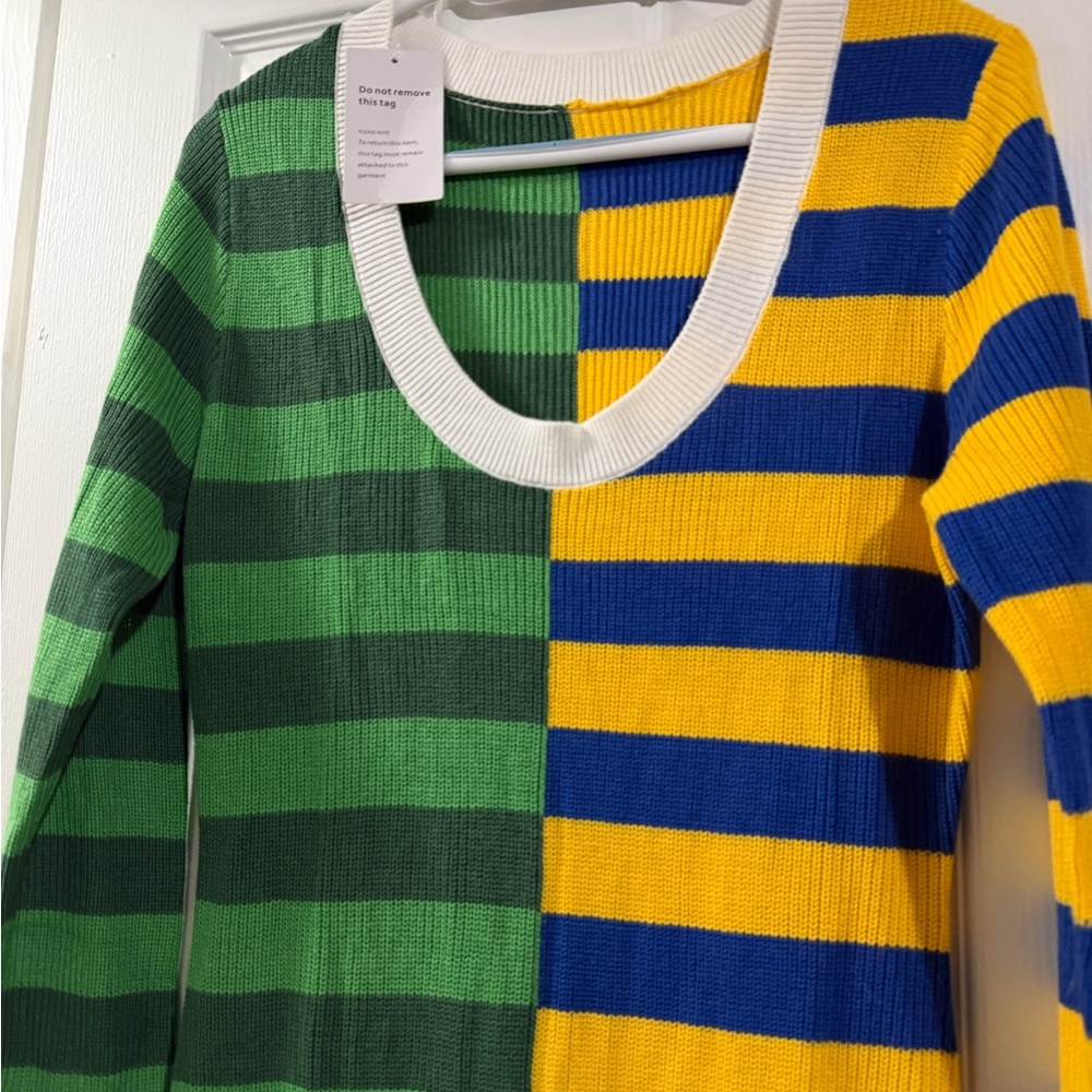 Striped Green and Yellow Knit Dress M NWT - Picture 2 of 3